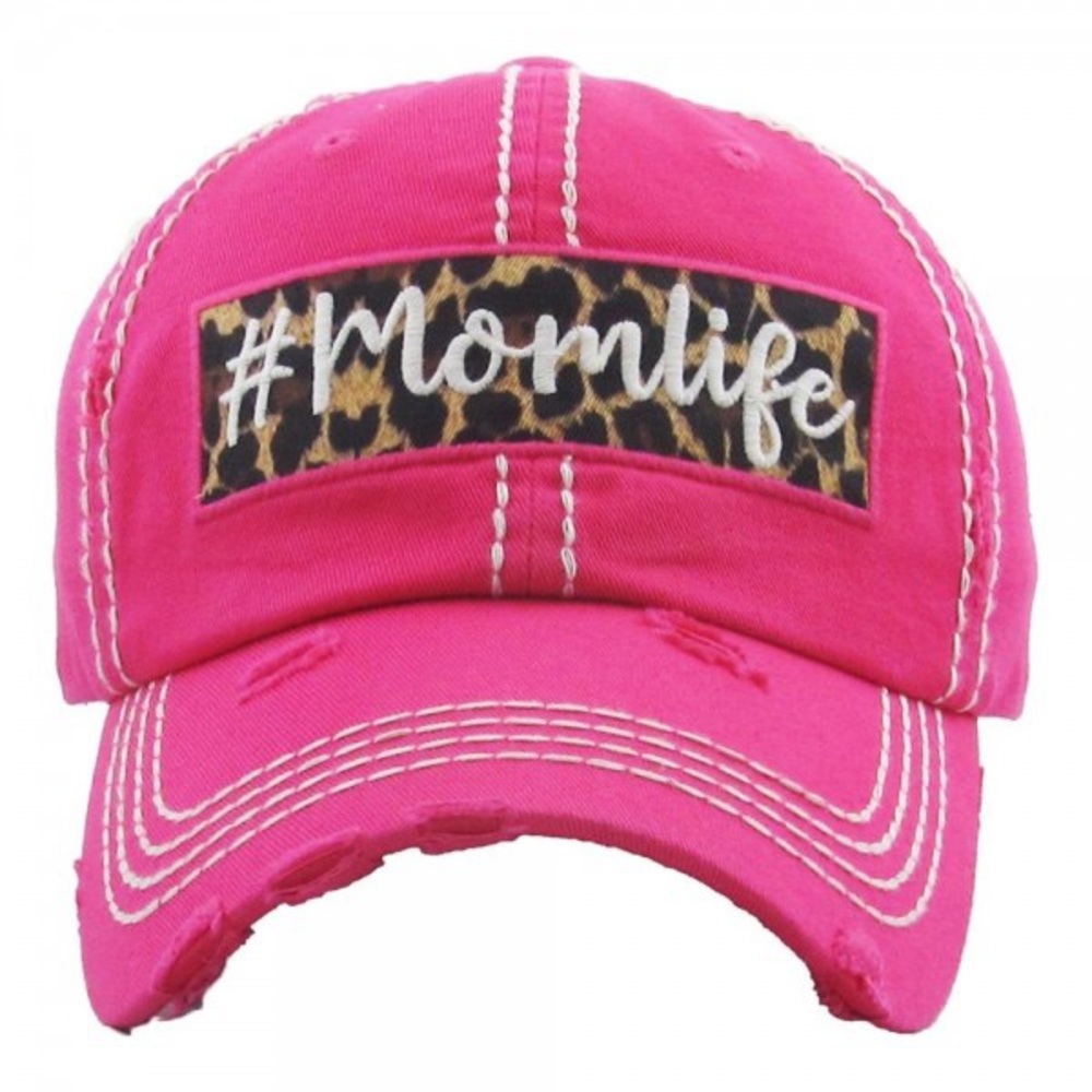 #MomLife Hot Pink Women's Baseball Cap with Leopard Patch
